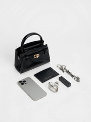 Charles & Ke*th - Aubrielle Croc-Effect Belted Top Handle Bag - Black