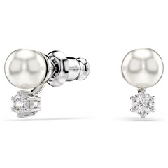 Swar*vski - Matrix stud earrings Crystal pearl, Round cut, White, Rhodium plated - 5694225