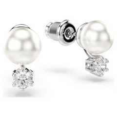 Swar*vski - Matrix stud earrings Crystal pearl, Round cut, White, Rhodium plated - 5694225
