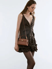 Charles & Ke*th - Aubrielle Croc-Effect Belted Top Handle Bag - Chocolate Croco