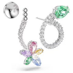 Swar*vski - Arian* Grand* drop earrings with ear jacket Mixed cuts, Dragonfly, Flower, Multicolored, Rhodium plated - 5749190