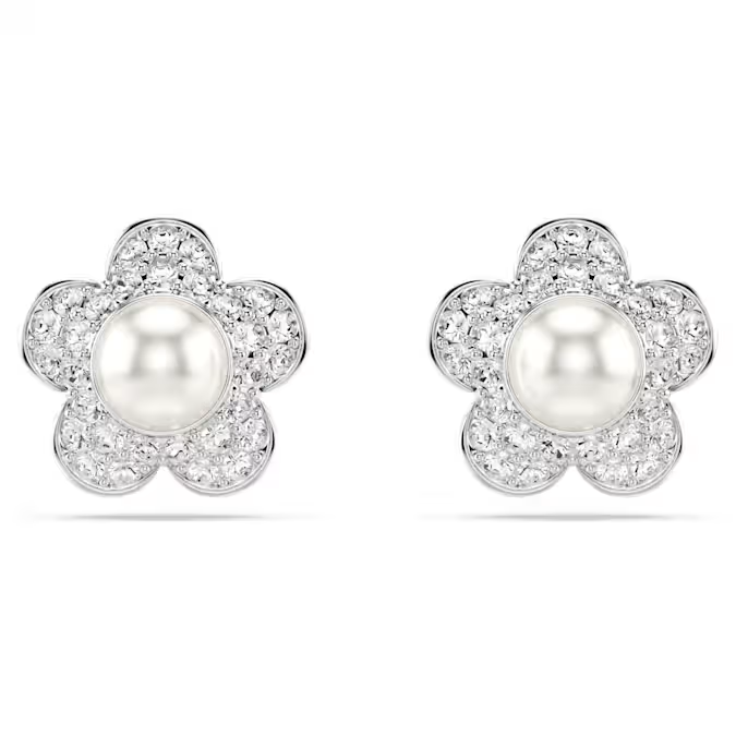 Swar*vski - Arian* Grand* stud earrings Crystal Pearl, Round cut, Flower, White, Rhodium plated - 5756098