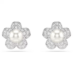 Swar*vski - Arian* Grand* stud earrings Crystal Pearl, Round cut, Flower, White, Rhodium plated - 5756098