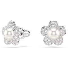 Swar*vski - Arian* Grand* stud earrings Crystal Pearl, Round cut, Flower, White, Rhodium plated - 5756098