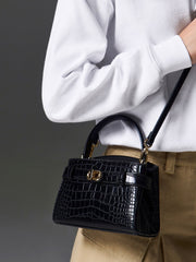 Charles & Ke*th - Aubrielle Croc-Effect Belted Top Handle Bag - Black