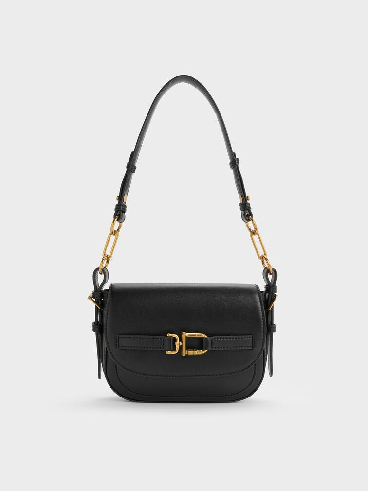 Charles & Ke*th - Gwynne Metallic-Accent Saddle Bag - Black