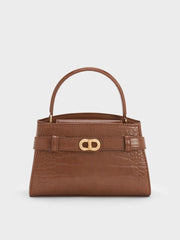 Charles & Ke*th - Aubrielle Croc-Effect Belted Top Handle Bag - Chocolate Croco
