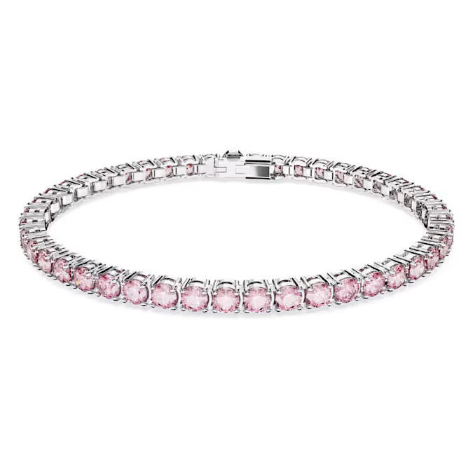 Swar*vski - Matrix Tennis bracelet Round cut, Pink, Rhodium plated - 5648931