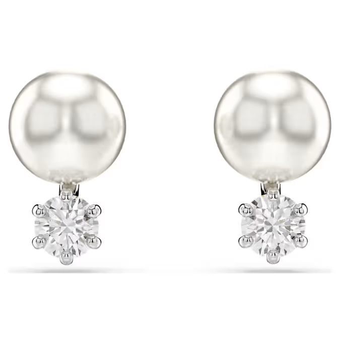 Swar*vski - Matrix stud earrings Crystal pearl, Round cut, White, Rhodium plated - 5694225