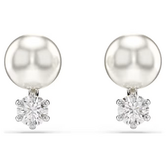 Swar*vski - Matrix stud earrings Crystal pearl, Round cut, White, Rhodium plated - 5694225