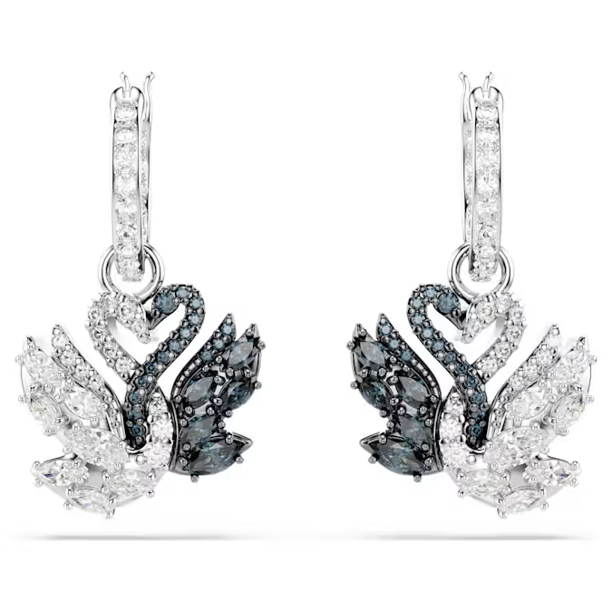 Swar*vski - Swan drop earrings Swan, Black, Mixed metal finish - 5705728