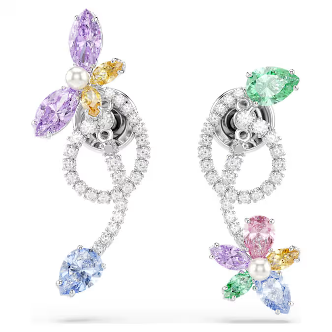 Swar*vski - Arian* Grand* drop earrings with ear jacket Mixed cuts, Dragonfly, Flower, Multicolored, Rhodium plated - 5749190
