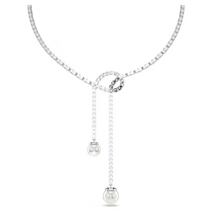 Swar*vski - Matrix Y necklace Crystal pearl, Round cut, White, Rhodium plated -  5692416