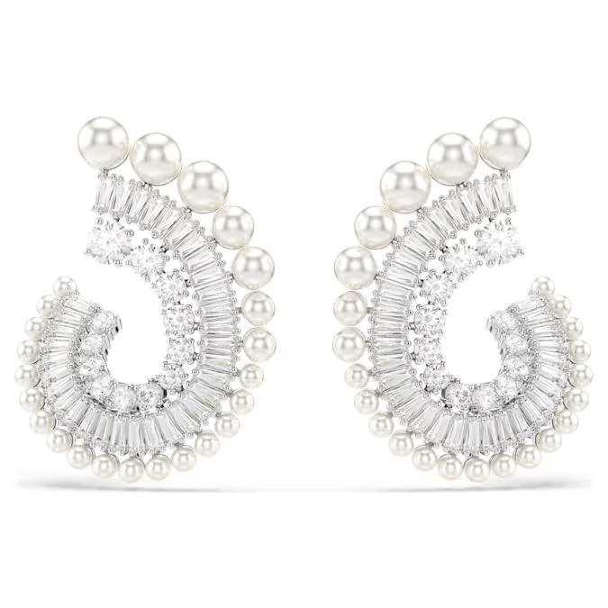 Swar*vski - Arian* Grand* drop earrings Crystal Pearl, Mixed cuts, White, Rhodium plated - 5720869