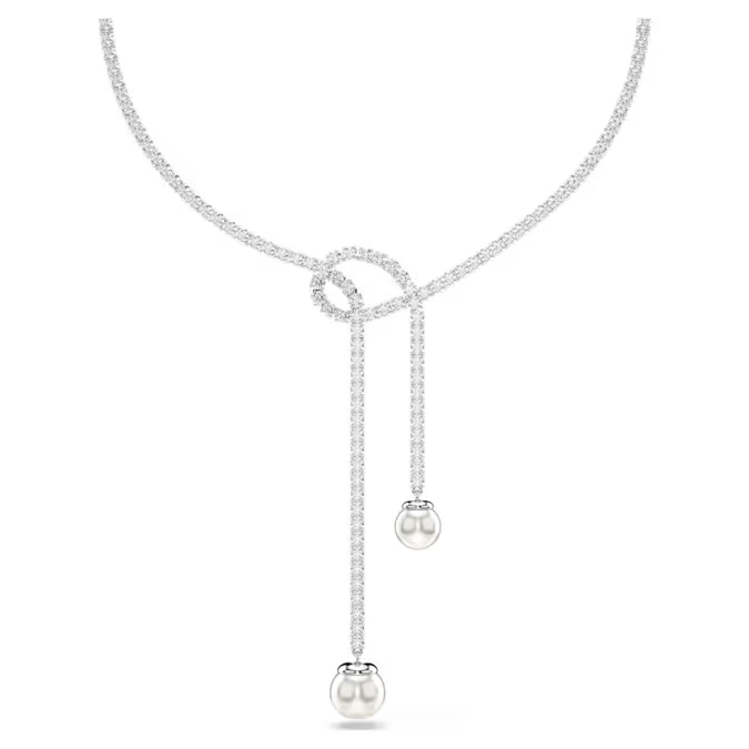 Swar*vski - Matrix Y necklace Crystal pearl, Round cut, White, Rhodium plated -  5692416