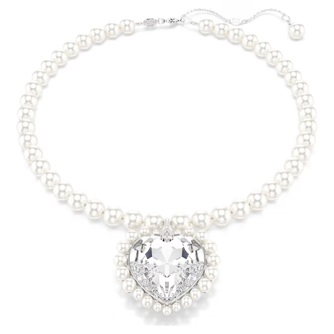 Swar*vski - Arian* Grand* necklace Crystal pearl, Heart cut, Heart, White, Rhodium plated - 5720858