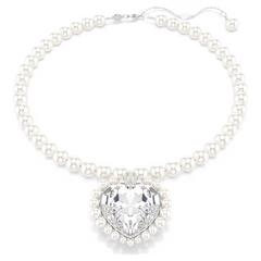 Swar*vski - Arian* Grand* necklace Crystal pearl, Heart cut, Heart, White, Rhodium plated - 5720858