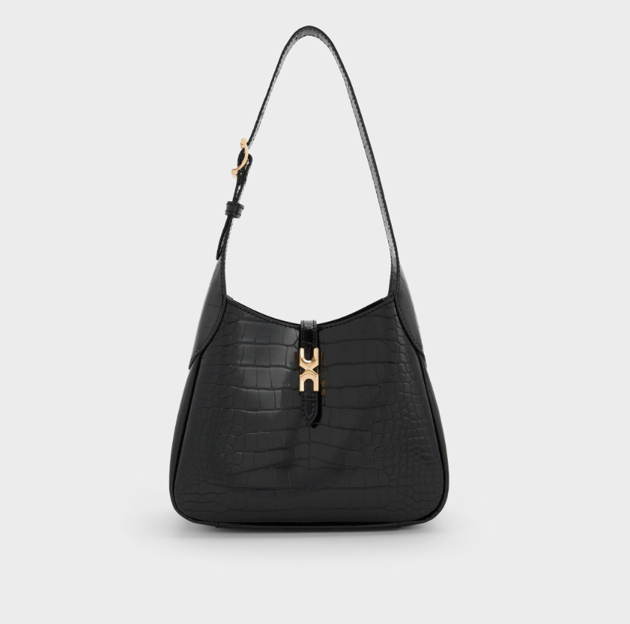 Charles & Ke*th - Mini Adalyn Croc-Effect Hobo Bag - Black Croco