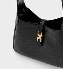 Charles & Ke*th - Mini Adalyn Croc-Effect Hobo Bag - Black Croco