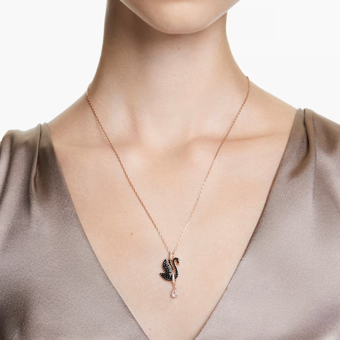 Swar*vski -Swan pendant Swan, Black, Rose gold-tone plated - 5678045
